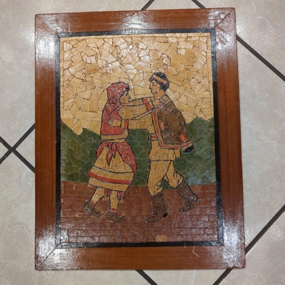 Vintage Wooden Mosaic European Couple Dancing - Picture 1 of 2